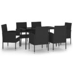 7-Piece Garden Dining Set Black Outdoor Patio Lounge Furniture