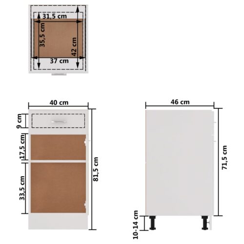 Drawer Bottom Cabinet White 40x46x81.5cm Engineered Wood - Image 11