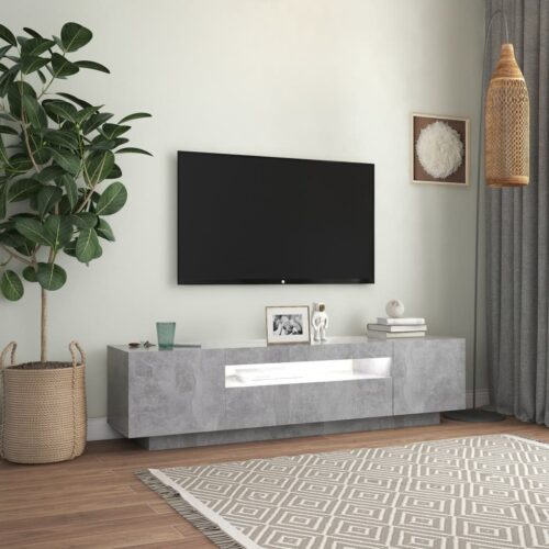 TV Cabinet with LED Lights Concrete Grey 160x35x40cm - Image 5
