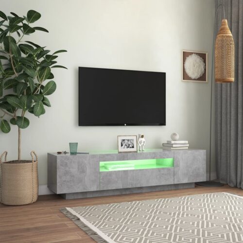 TV Cabinet with LED Lights Concrete Grey 160x35x40cm - Image 6