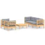 6-Piece Garden Lounge Set with Grey Cushions Pine Wood Outdoor Patio Furniture