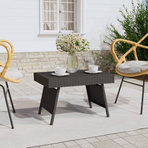 Foldable Side Table Black 60x40x38cm Poly Rattan - Image 8