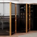 5-Panel Room Divider Black 350x180cm