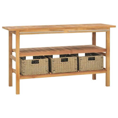 Bathroom Vanity Cabinet with 3 Baskets Solid Wood Teak 132x45x75cm