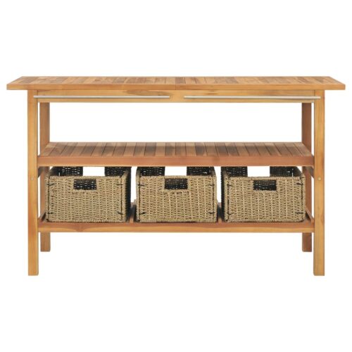 Bathroom Vanity Cabinet with 3 Baskets Solid Wood Teak 132x45x75cm - Image 2