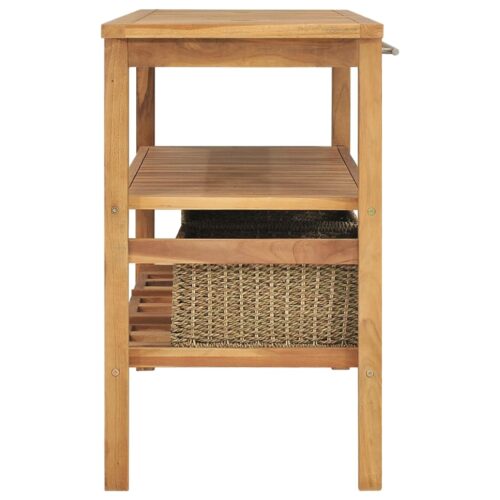Bathroom Vanity Cabinet with 3 Baskets Solid Wood Teak 132x45x75cm - Image 3