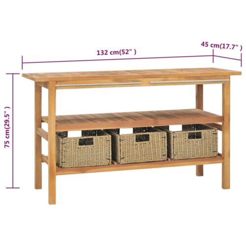 Bathroom Vanity Cabinet with 3 Baskets Solid Wood Teak 132x45x75cm - Image 8