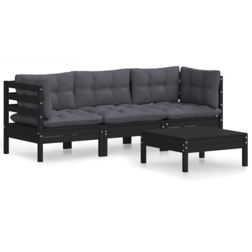 4-Piece Garden Lounge Set with Anthracite Cushions Pine Wood Outdoor Patio Furniture
