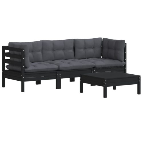 4-Piece Garden Lounge Set with Anthracite Cushions Pine Wood Outdoor Patio Furniture - Image 2