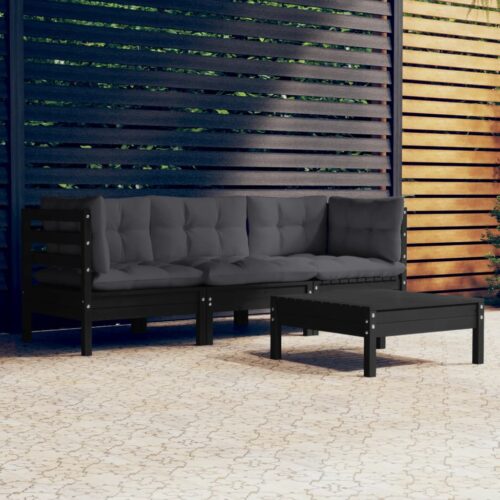 4-Piece Garden Lounge Set with Anthracite Cushions Pine Wood Outdoor Patio Furniture - Image 11