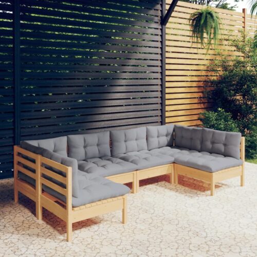 6-Piece Garden Lounge Set with Grey Cushions Pine Wood Outdoor Patio Furniture - Image 7