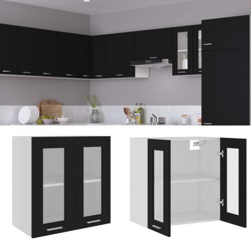 Hanging Glass Cabinet Black 60x31x60cm Engineered Wood - Image 2