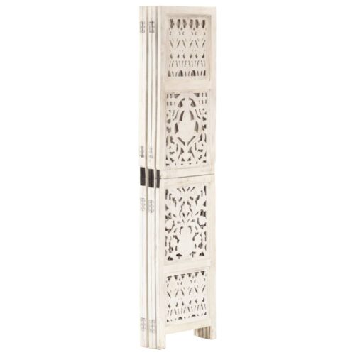 Hand carved 5-Panel Room Divider White 200x165cm Solid Mango Wood - Image 2