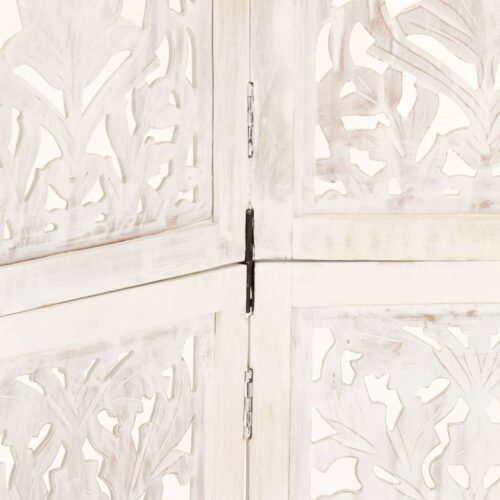 Hand carved 5-Panel Room Divider White 200x165cm Solid Mango Wood - Image 4
