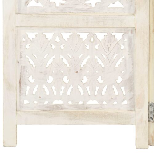Hand carved 5-Panel Room Divider White 200x165cm Solid Mango Wood - Image 5