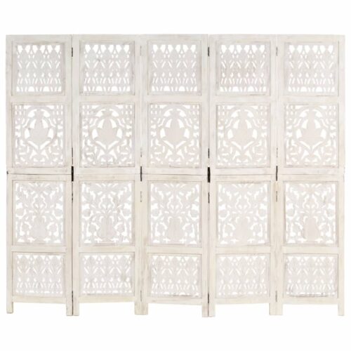 Hand carved 5-Panel Room Divider White 200x165cm Solid Mango Wood - Image 6