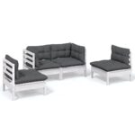 4-Piece Garden Lounge Set with Cushions Pine Wood Outdoor Patio Furniture