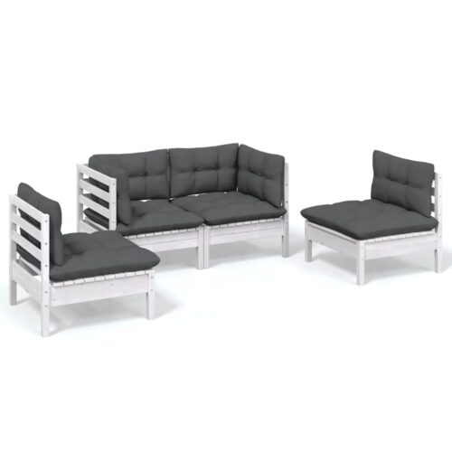 4-Piece Garden Lounge Set with Cushions Pine Wood Outdoor Patio Furniture