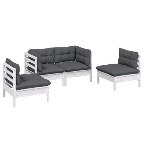 4-Piece Garden Lounge Set with Cushions Pine Wood Outdoor Patio Furniture - Image 2