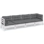 4-Piece Garden Lounge Set with Cushions Pine Wood Outdoor Patio Furniture