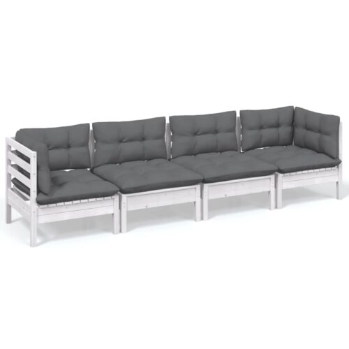 4-Piece Garden Lounge Set with Cushions Pine Wood Outdoor Patio Furniture