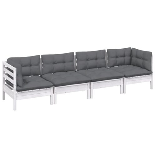4-Piece Garden Lounge Set with Cushions Pine Wood Outdoor Patio Furniture - Image 2