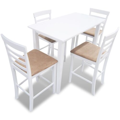White Wooden Bar Table 4 Bar Chairs Set
