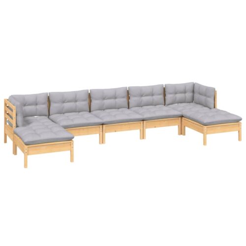 7-Piece Garden Lounge Set with Grey Cushions Pine Wood Outdoor Patio Furniture - Image 8