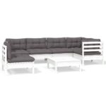 7-Piece Garden Lounge Set with Cushions White Pine Wood Outdoor Patio Furniture