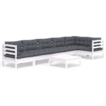 7-Piece Garden Lounge Set with Cushions White Pine Wood Outdoor Patio Furniture