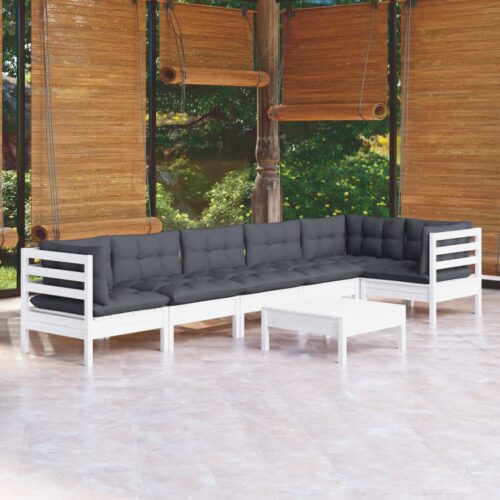 7-Piece Garden Lounge Set with Cushions White Pine Wood Outdoor Patio Furniture - Image 8