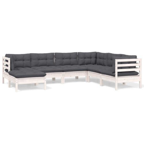 7-Piece Garden Lounge Set with Cushions White Pine Wood Outdoor Patio Furniture
