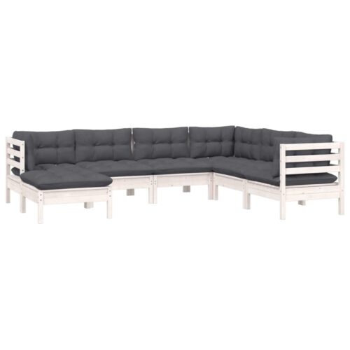 7-Piece Garden Lounge Set with Cushions White Pine Wood Outdoor Patio Furniture - Image 2