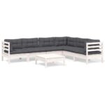 7-Piece Garden Lounge Set with Cushions White Pine Wood Outdoor Patio Furniture