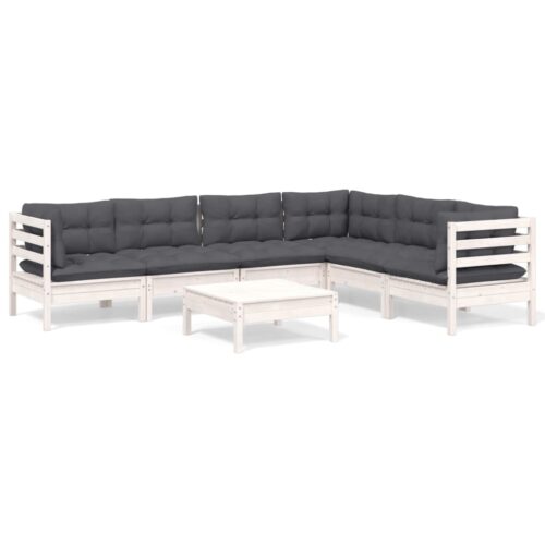 7-Piece Garden Lounge Set with Cushions White Pine Wood Outdoor Patio Furniture