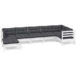 7-Piece Garden Lounge Set with Cushions White Pine Wood Outdoor Patio Furniture