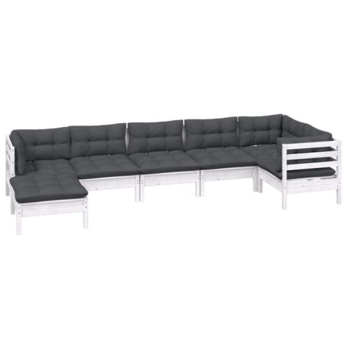 7-Piece Garden Lounge Set with Cushions White Pine Wood Outdoor Patio Furniture - Image 2