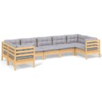 7-Piece Garden Lounge Set with Grey Cushions Pine Wood Outdoor Patio Furniture