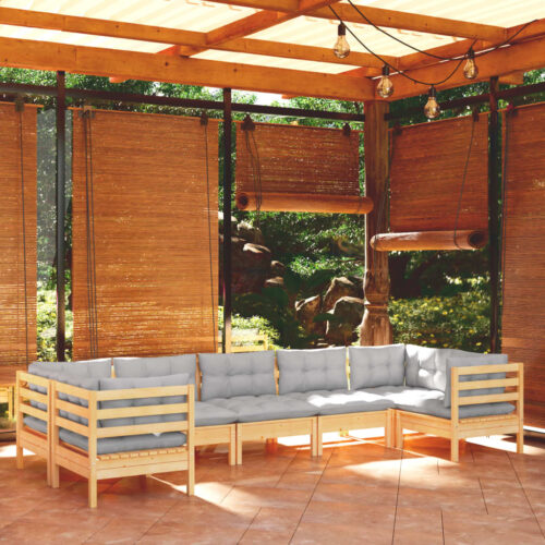 7-Piece Garden Lounge Set with Grey Cushions Pine Wood Outdoor Patio Furniture - Image 7