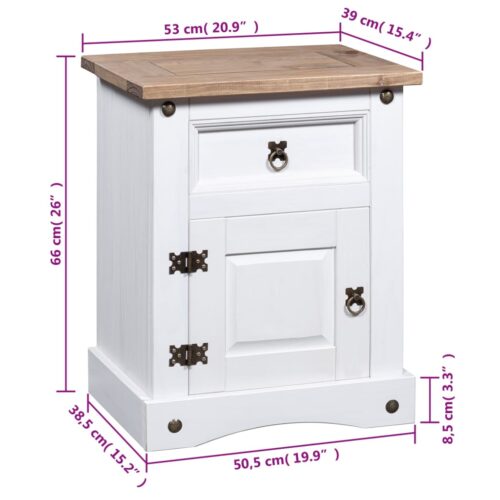 Bedside Cabinet Mexican Pine Corona Range White 53x39x66cm - Image 6