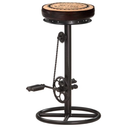 Bar Stools with Canvas Print 2pcs Black Brown Real Leather - Image 2