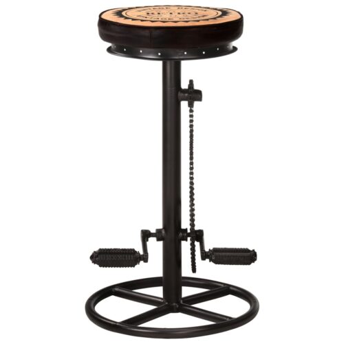 Bar Stools with Canvas Print 2pcs Black Brown Real Leather - Image 3