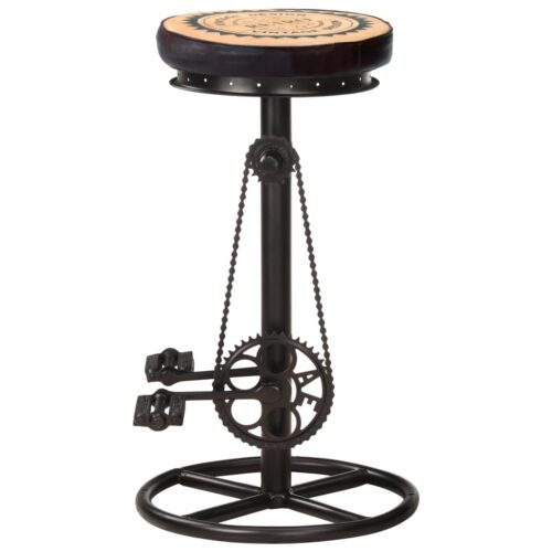 Bar Stools with Canvas Print 2pcs Black Brown Real Leather - Image 4