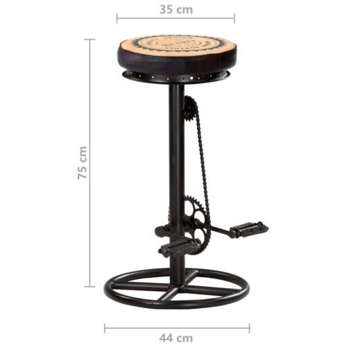Bar Stools with Canvas Print 2pcs Black Brown Real Leather - Image 8