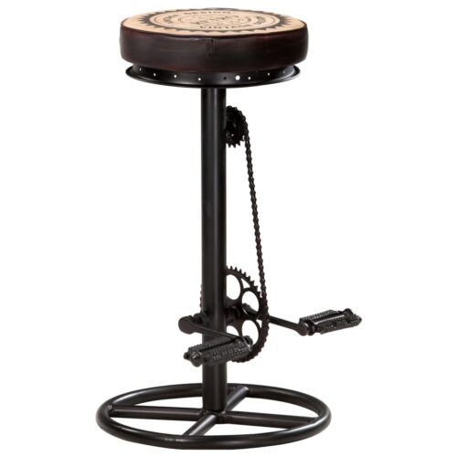 Bar Stools with Canvas Print 2pcs Black Brown Real Leather - Image 10