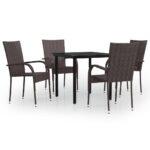 5-Piece Outdoor Dining Set Brown Black