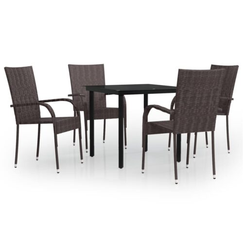 5-Piece Outdoor Dining Set Brown Black