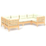 6-Piece Garden Lounge Set with Cream Cushions Pine Wood Outdoor Patio Furniture