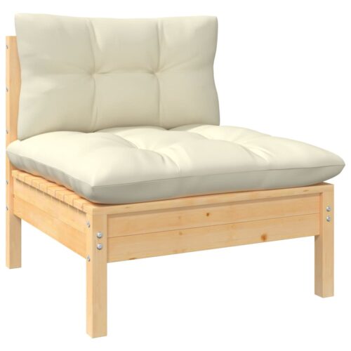 6-Piece Garden Lounge Set with Cream Cushions Pine Wood Outdoor Patio Furniture - Image 3