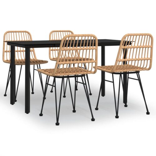 5-Piece Garden Dining Set Poly Rattan Wicker Outdoor Patio Furniture